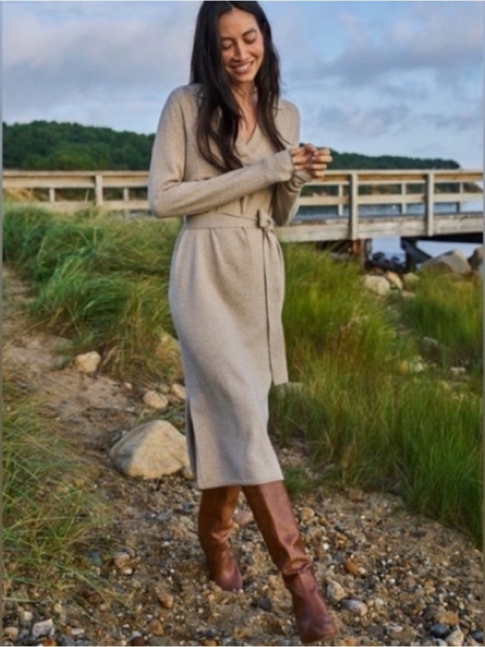 Faherty Jackson Sweater Dress in Oatmeal Heather.